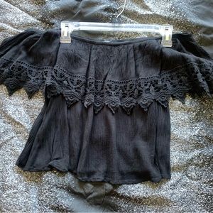 Off the shoulder embroidered lace trim top